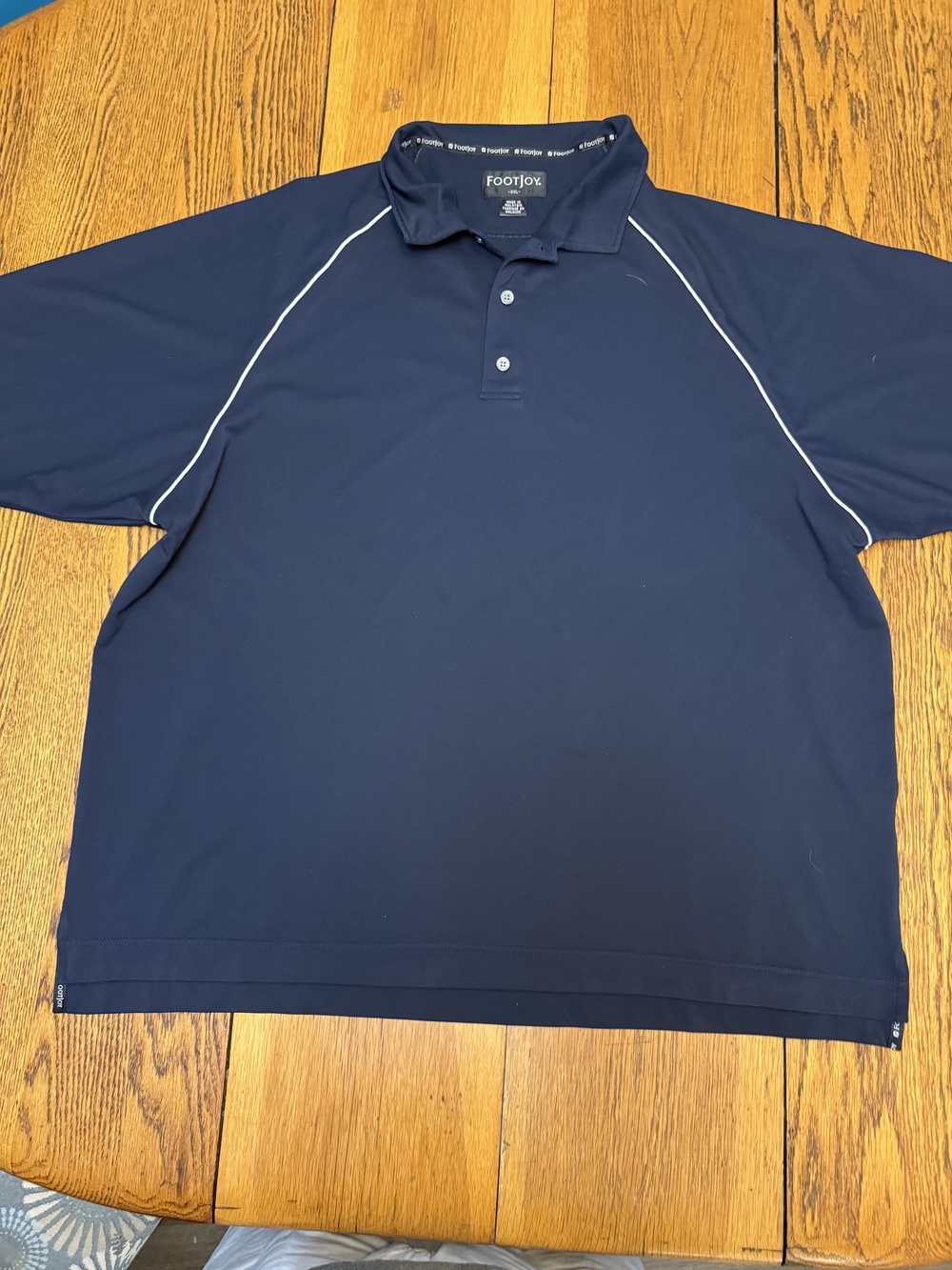 FootJoy Golf Polo Shirt Mens 2XL Navy Blue White Trim Performance Short Sleeve